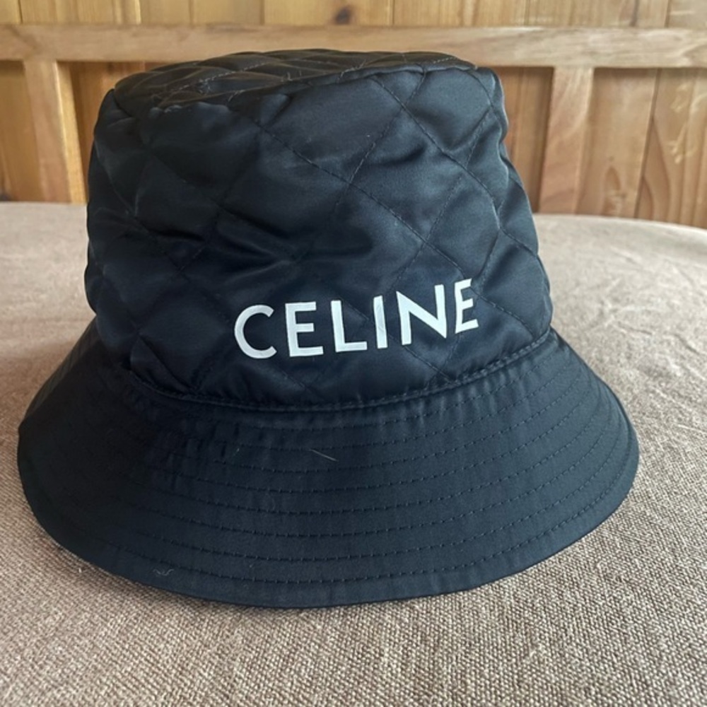 Celine Logo-Print Quilted Black Bucket Hat NWT small